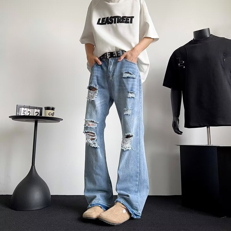 Versatile Straight Leg Washed Denim Pants for Men