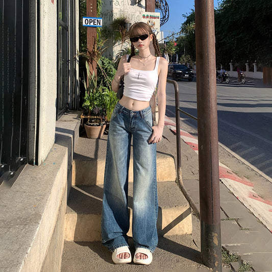 Women's Low Waist Loose Straight Leg Denim Pants