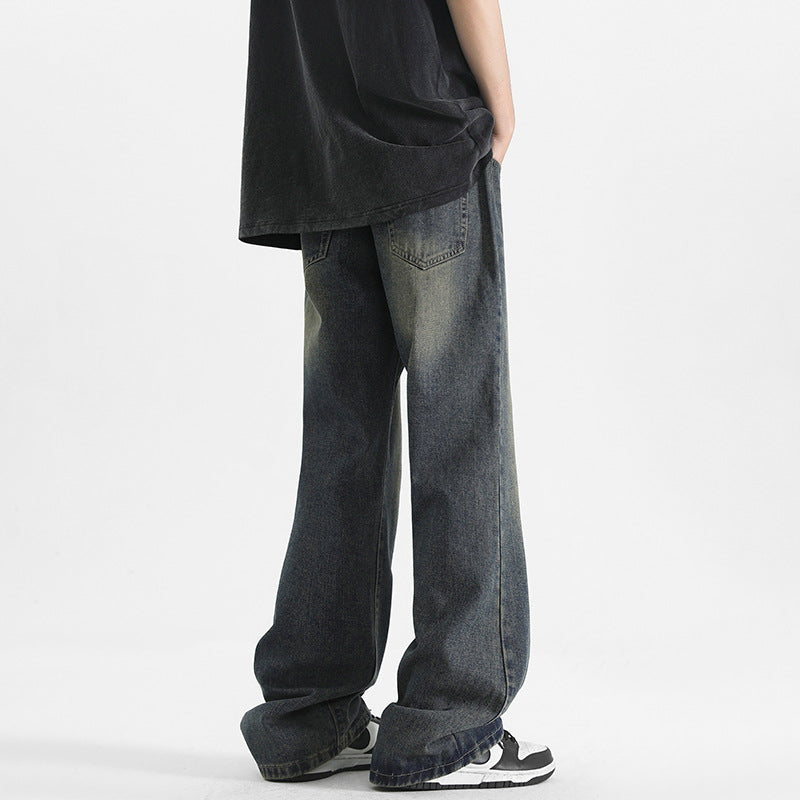 Men's Distressed Micro Flared Straight Leg Jeans