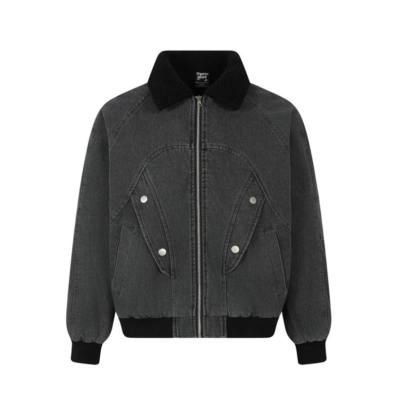 Retro Loose Lamb Velvet Denim Work Jacket for Men