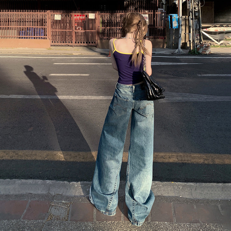 Retro Low-Waist Denim Pants for Women - Sexy Slim Wide-Leg Loose Trumpet Pants