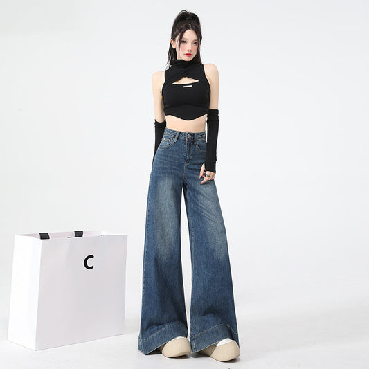 Wide-Leg Denim Pants for Women - High-Waisted Loose Straight Leg Trousers