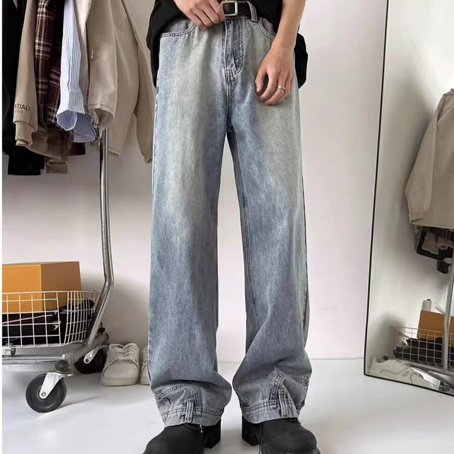 Vintage Washed Trendy Loose Straight Leg Pants – Casual Denim for Men