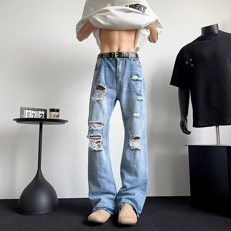 Versatile Straight Leg Washed Denim Pants for Men