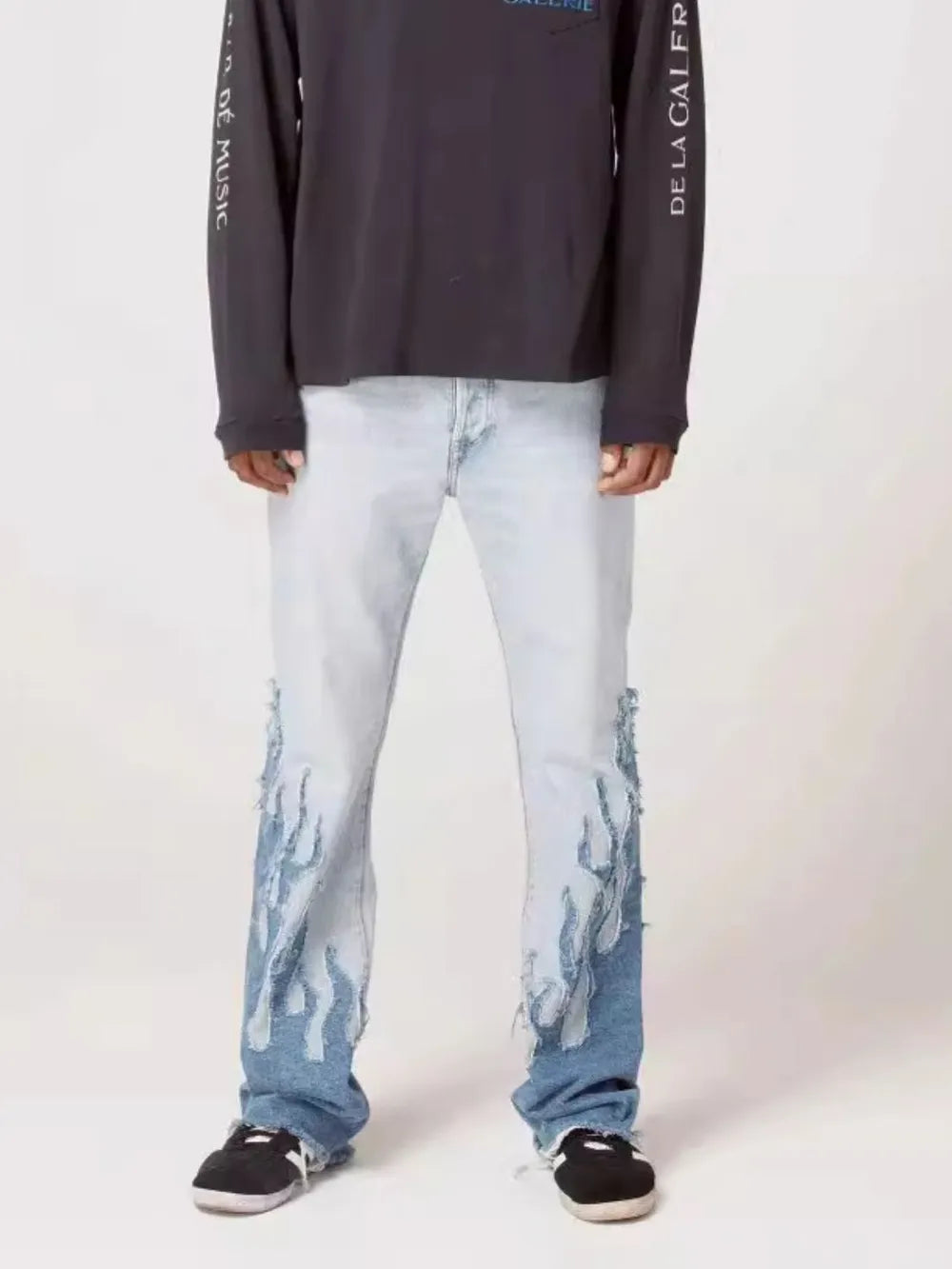 Men's Flame Pattern Patch Cargo Jeans