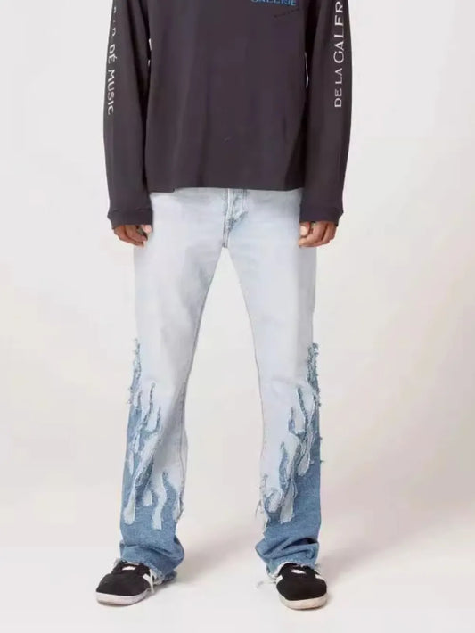 Men's Flame Pattern Patch Cargo Jeans