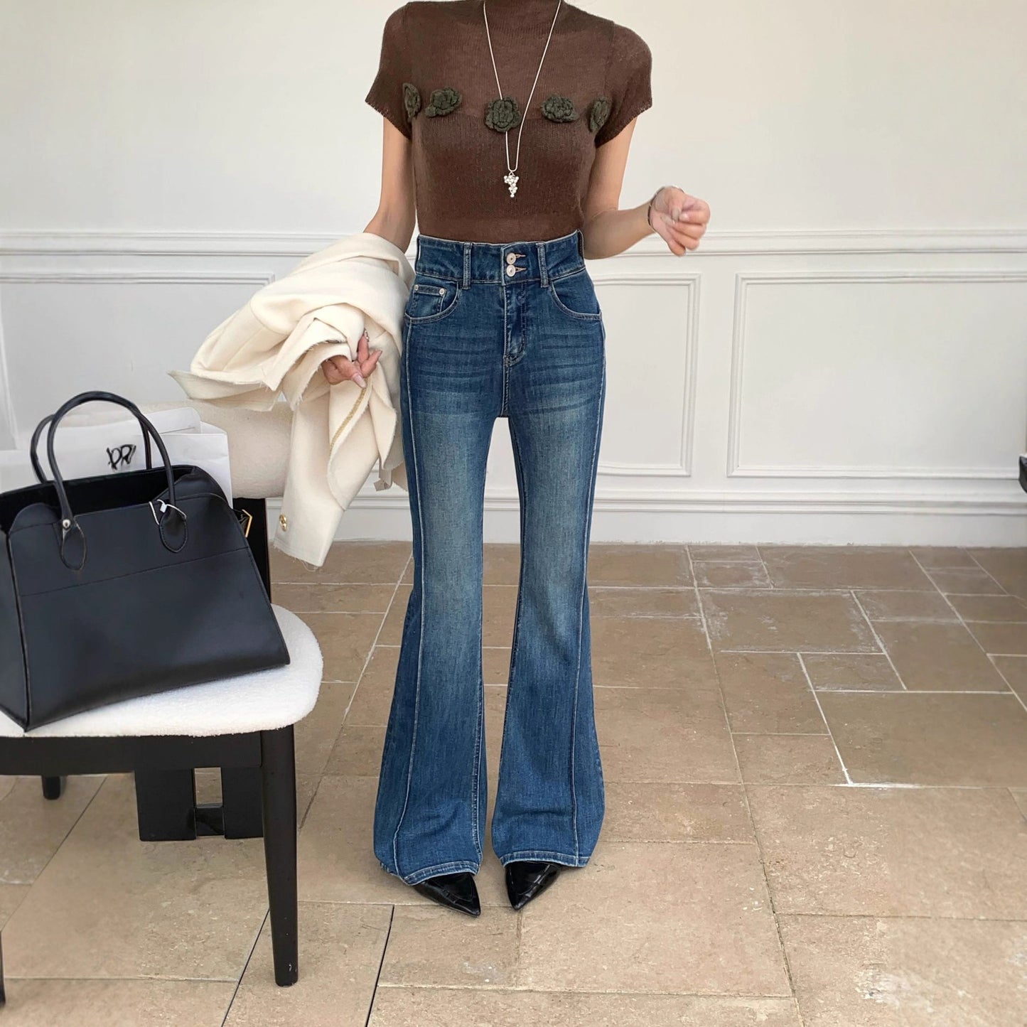 High-Waisted Flared Jeans for Women - Slimming and Retro Stretch Micro Flare Pants for Tall Ladies