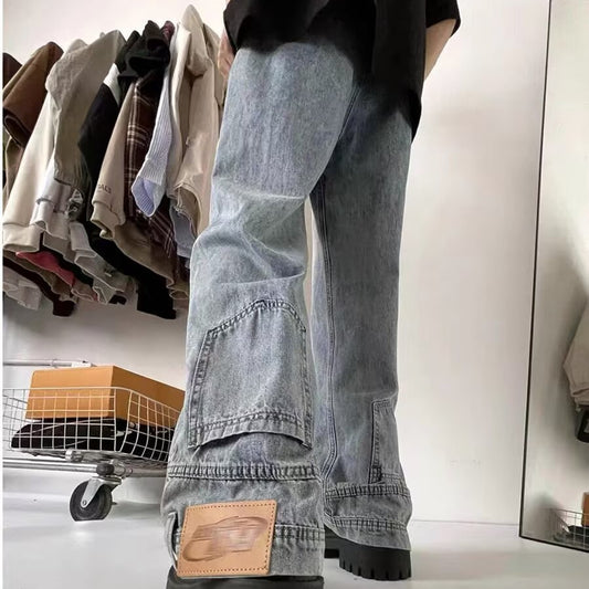 Vintage Washed Trendy Loose Straight Leg Pants – Casual Denim for Men