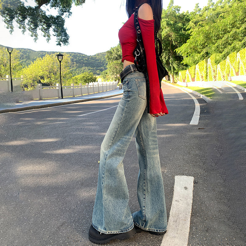 Women's High-Waisted Spicy Girl Flare Jeans - Slimming Floor-Length Pants