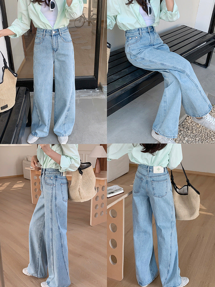 Women’s Original Light Wash Denim Pants - High Waist Wide Leg Design