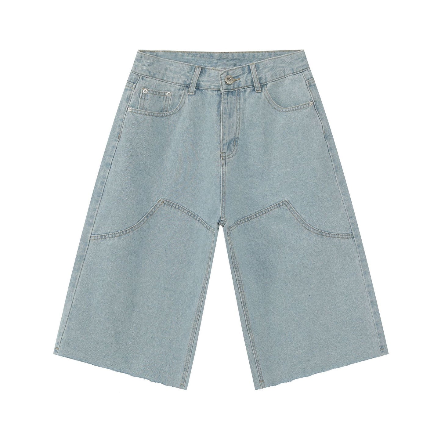 Loose Wide-Leg Seven-Quarter Jeans for Men - Retro Straight Leg Denim Shorts