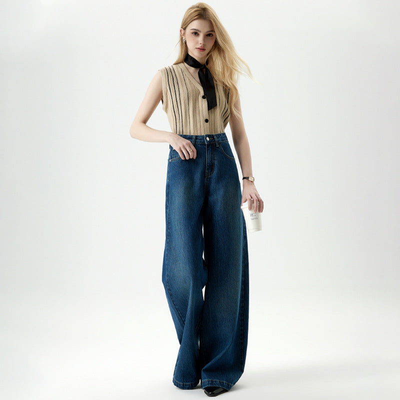 Women's Elegant Wide-Leg Jeans - Casual Hip-Covering Trousers