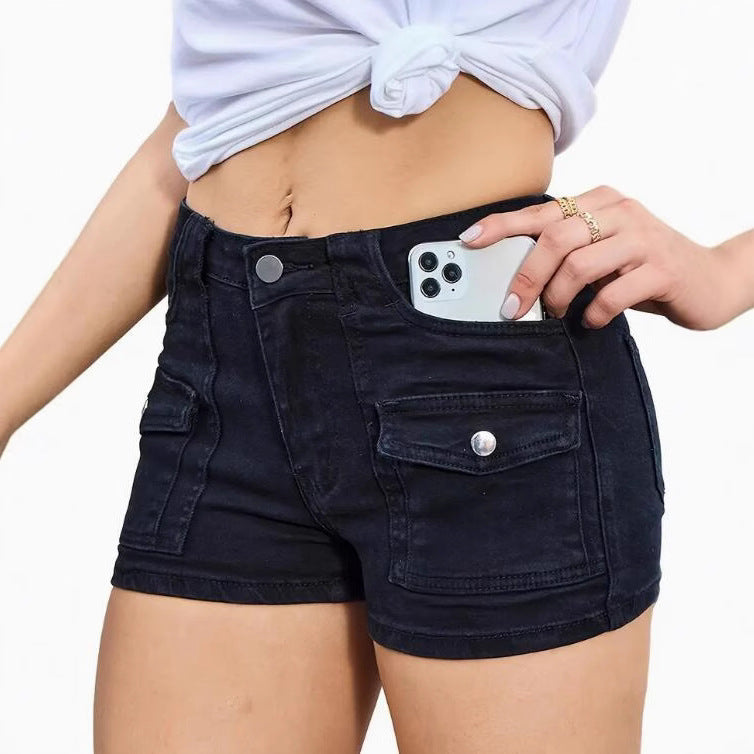 Elastic Denim Shorts for Women - Street Style Pure Color Denim Short Pants