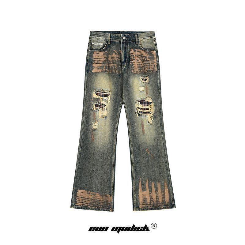 Street Style High-Street Unique Design Denim Trousers