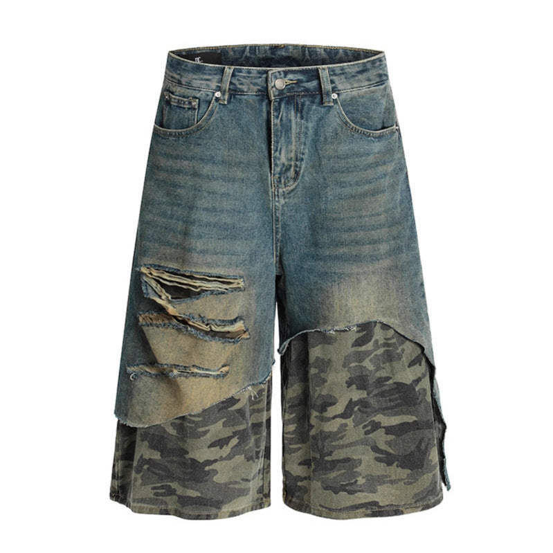 Camouflage Patchwork Seven Quarter Jeans