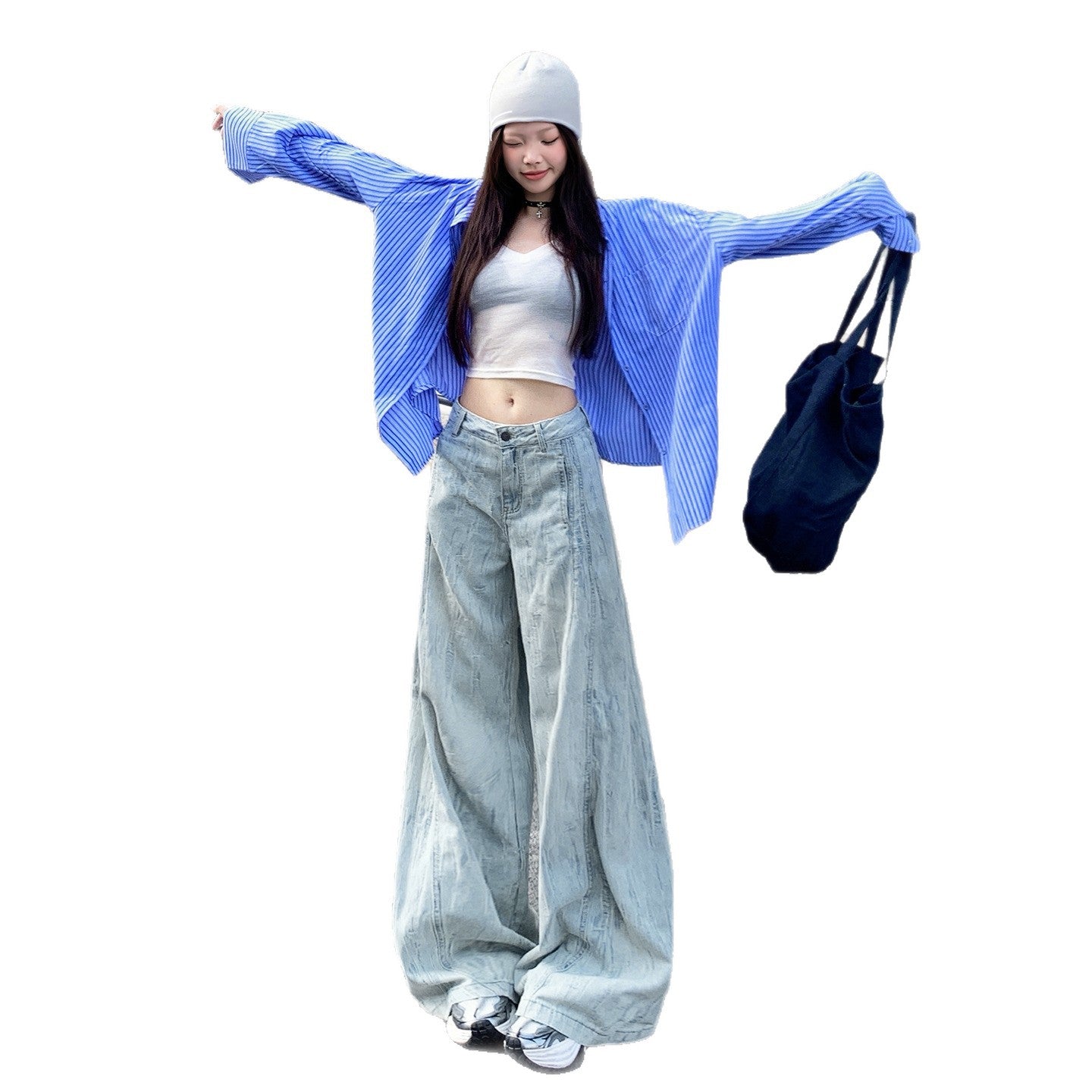 Women's Loose Drape High Waist Slimming Wide Leg Denim Pants