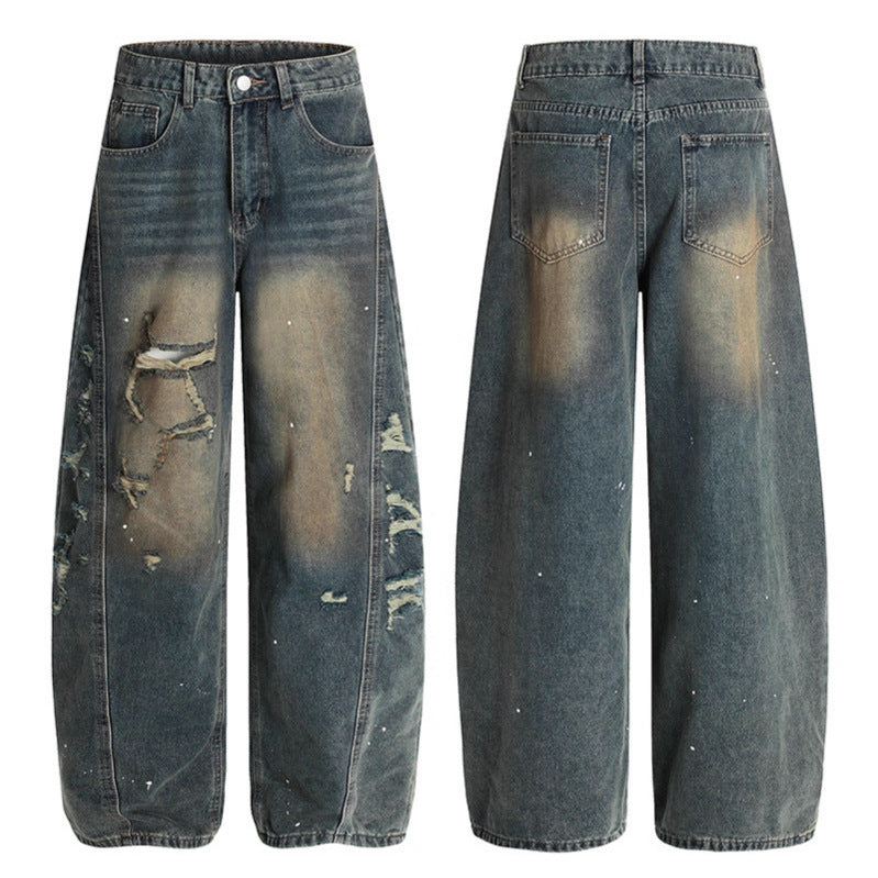Washed Distressed Wide Leg Jeans | Premium Japanese Denim