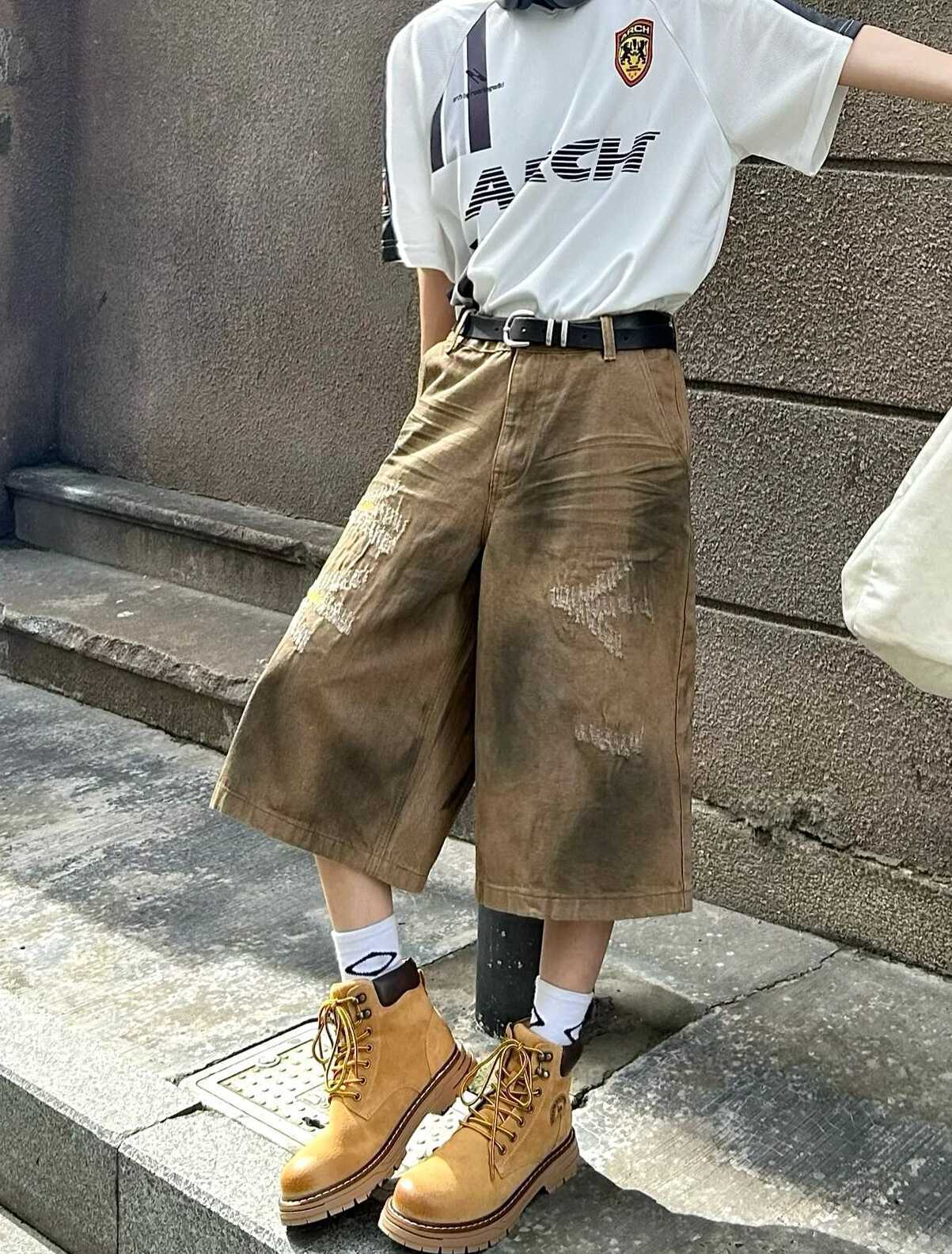 Washed Vintage Niche Design Straight Leg Loose Denim Shorts