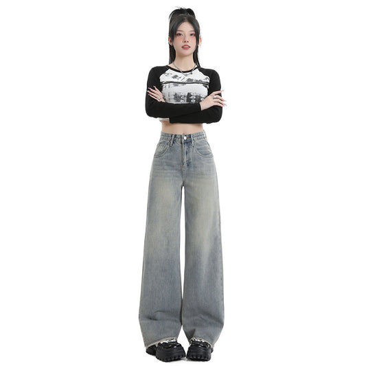 Wide Leg Jeans for Women - High Waist Loose Slimming Frayed Hem Pants