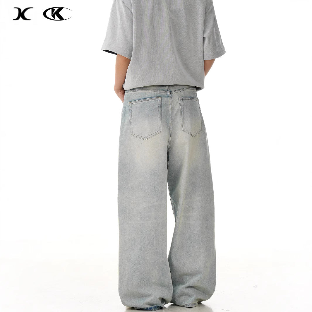 Premium Blue Denim Pants for Men and Women - Slimming Loose Wide Leg Casual Long Pants