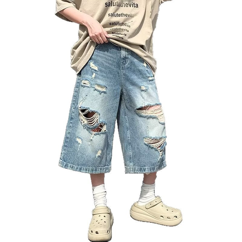 Ripped Denim Short Loose Casual Washed Cropped Pants