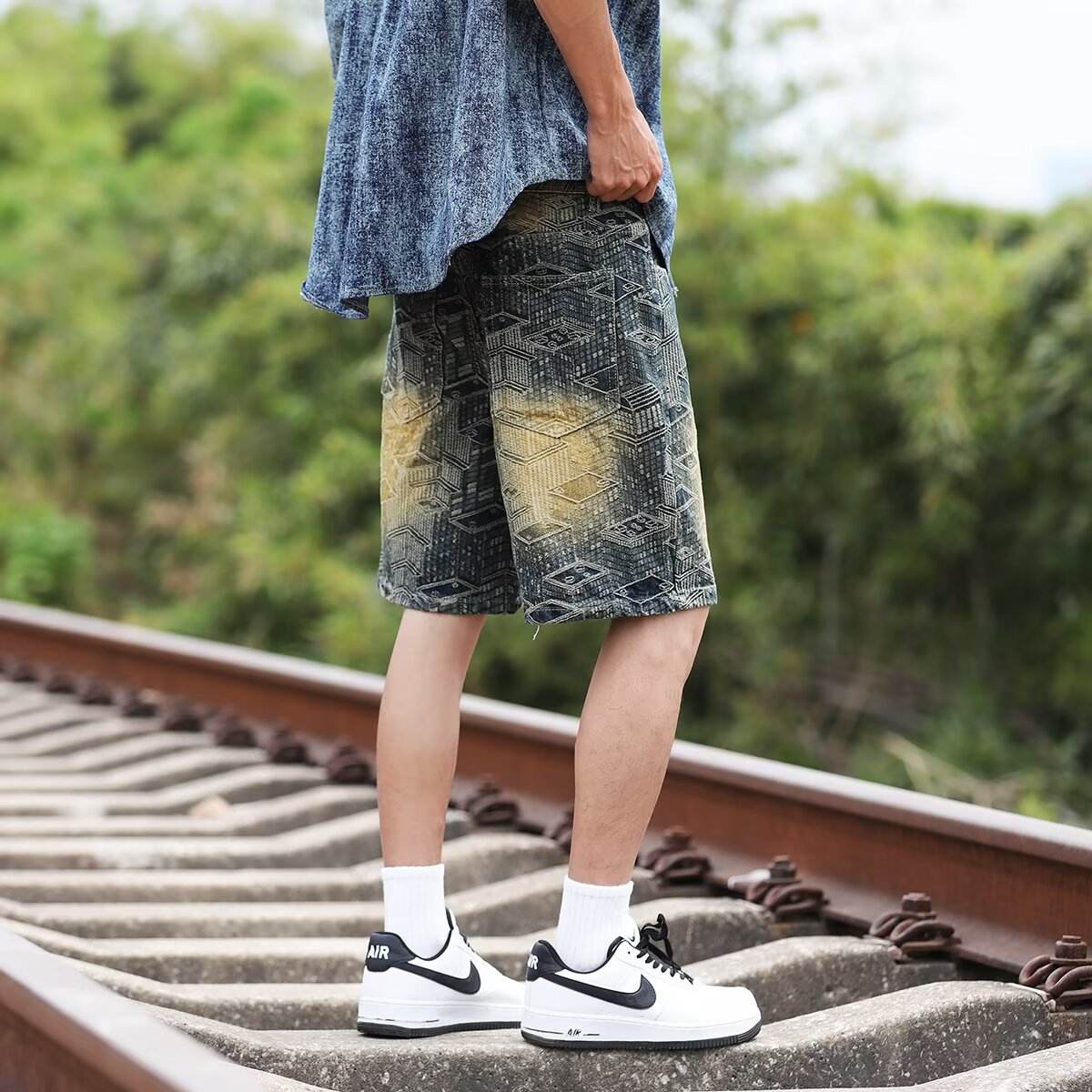 Vintage American Jacquard Five Quarter Summer Thin Shorts