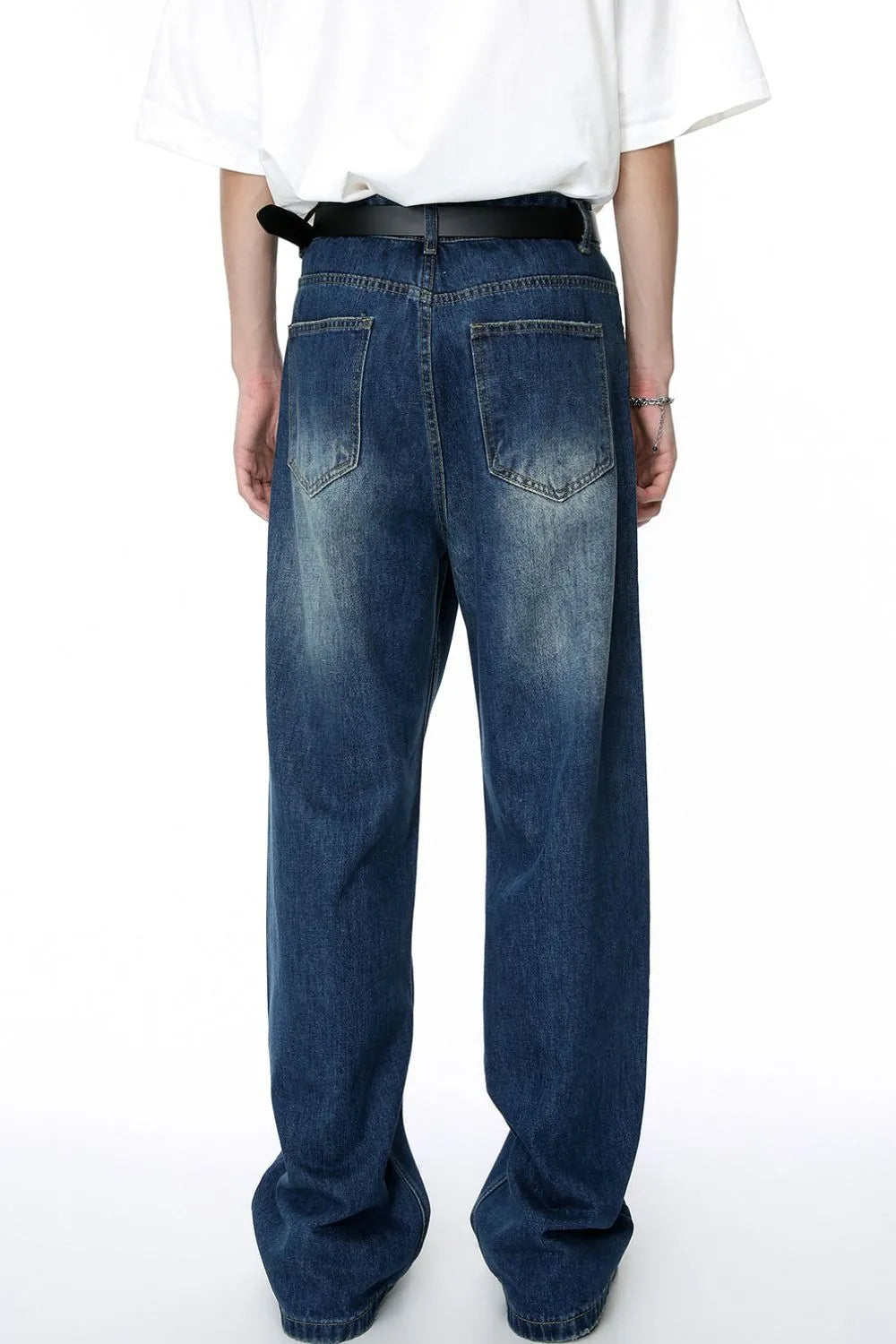 Men's Distressed Applique Straight Jeans - Premium Japanese Denim