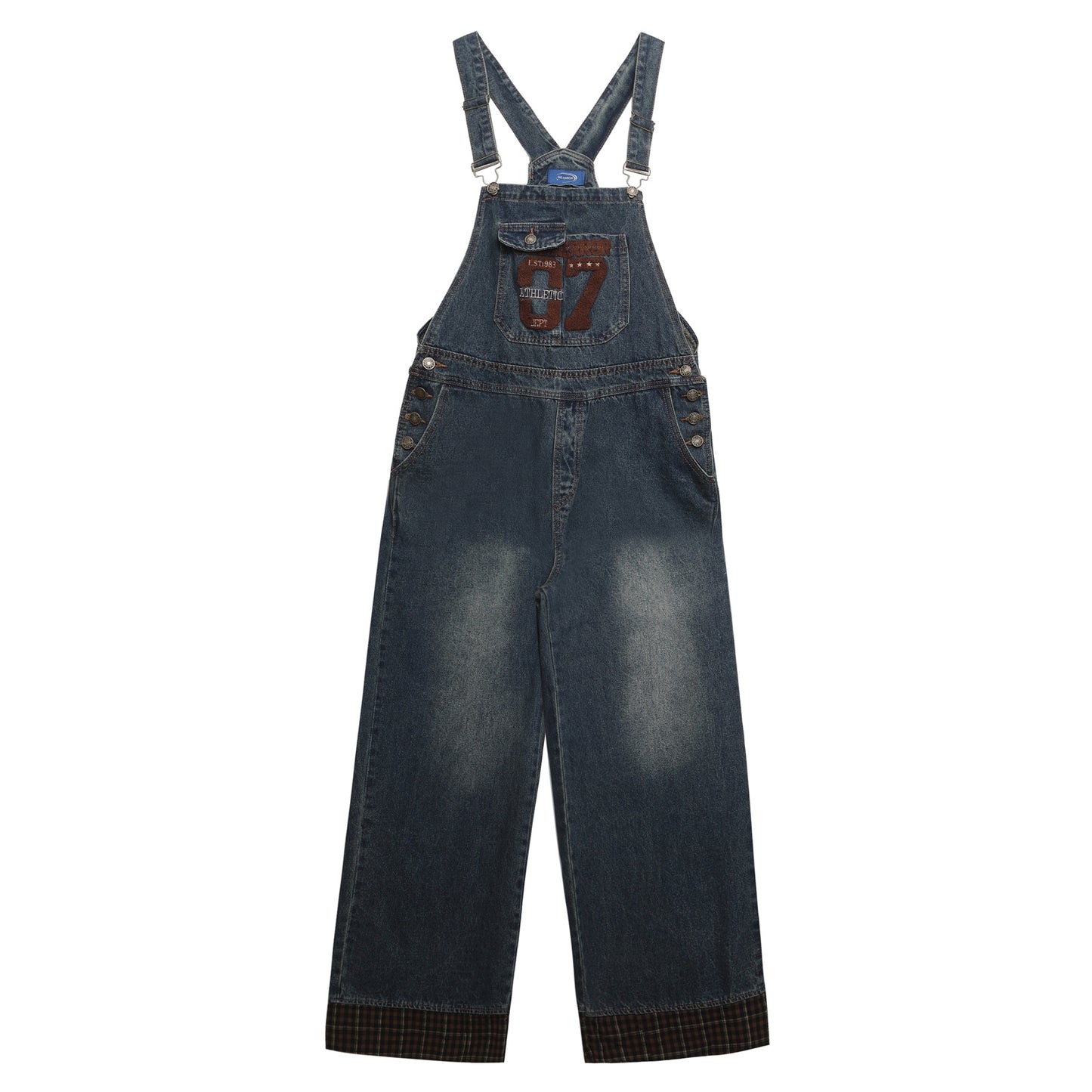 Retro Letter Embroidery Washed Denim Overalls for Unisex - Loose Slimming Jumpsuit