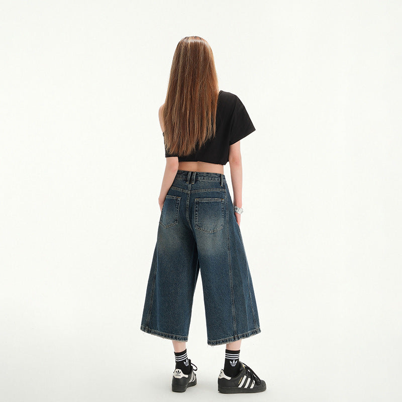 Women's High-Waisted Wide-Leg Jeans - Retro Seven-Quarter Pants