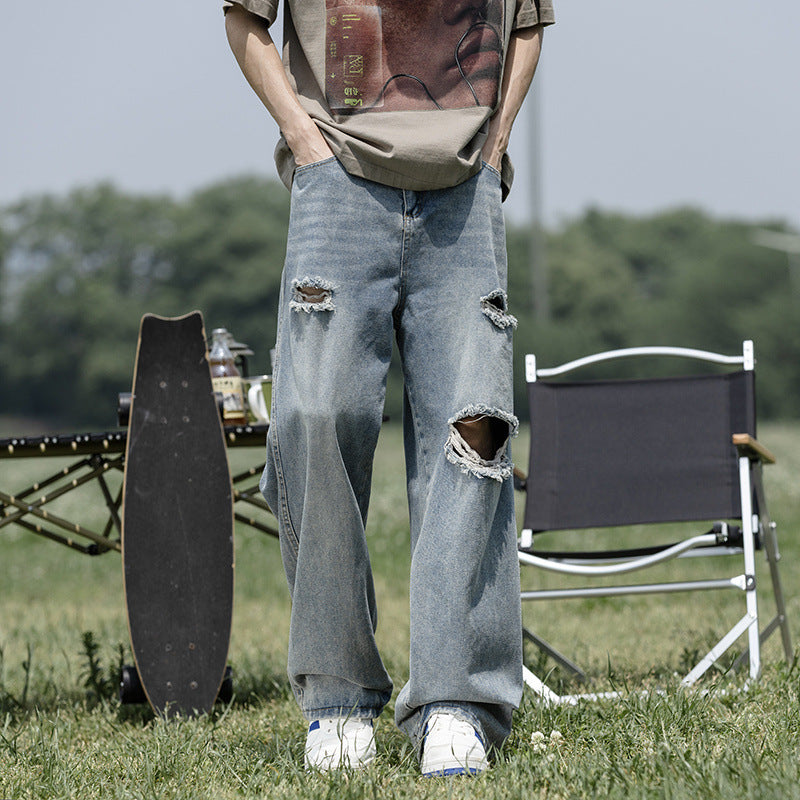 Summer Men's Thin Perforated Straight Leg Pants