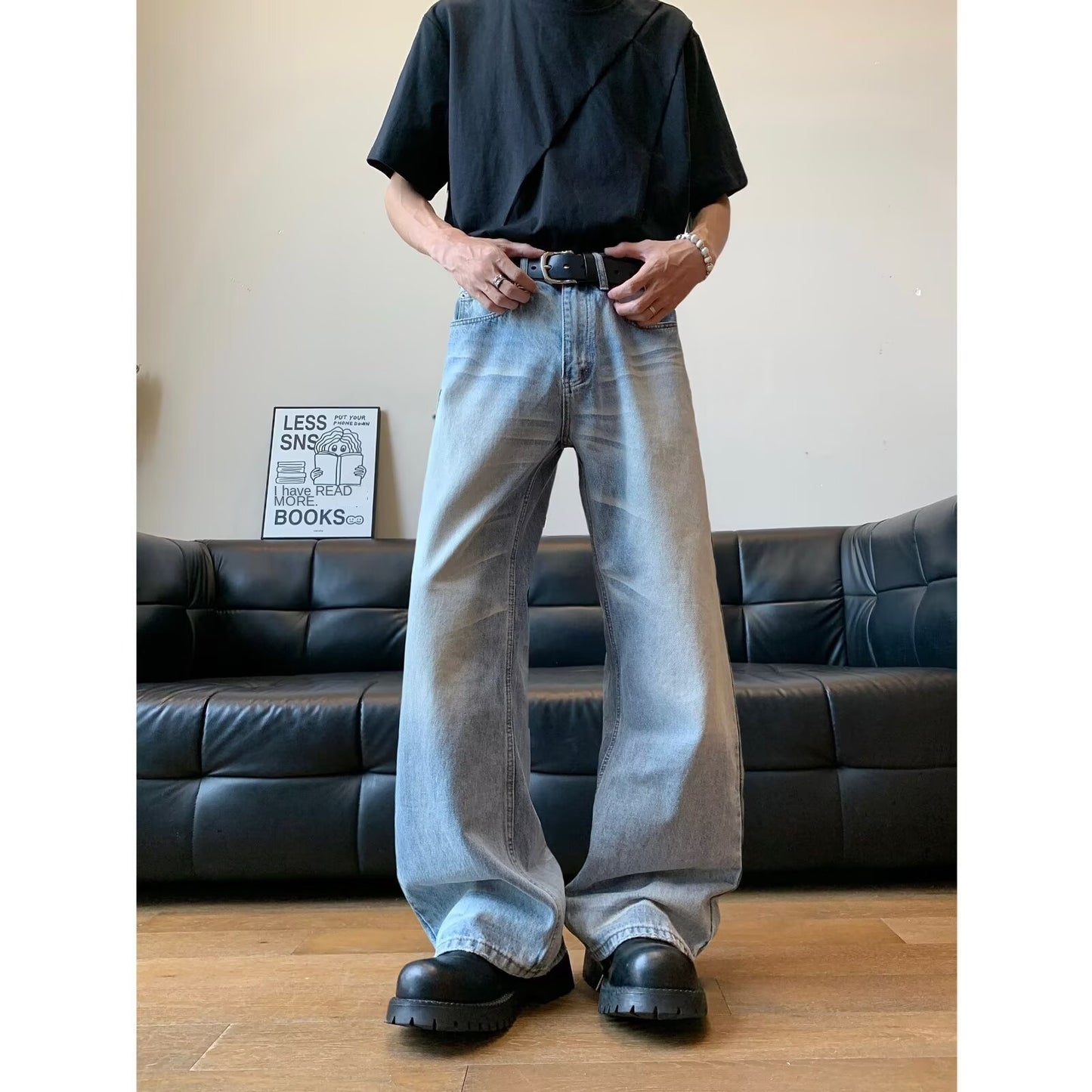 Summer Loose Cat Straight Leg Wide Leg Mop Pants