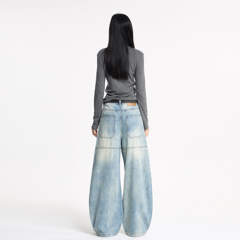 Women's Retro Design Patchwork Washed Knife-Edge Denim Pants