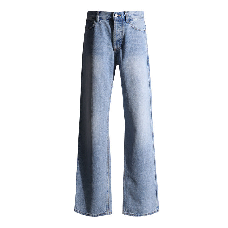 Women's Light Blue Slim High Waist Loose Wide Leg Floor-Length Pants