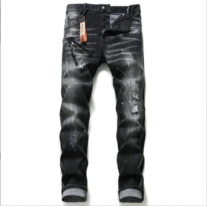 Personalized Black and Gray Torn Zipper Jeans for Men