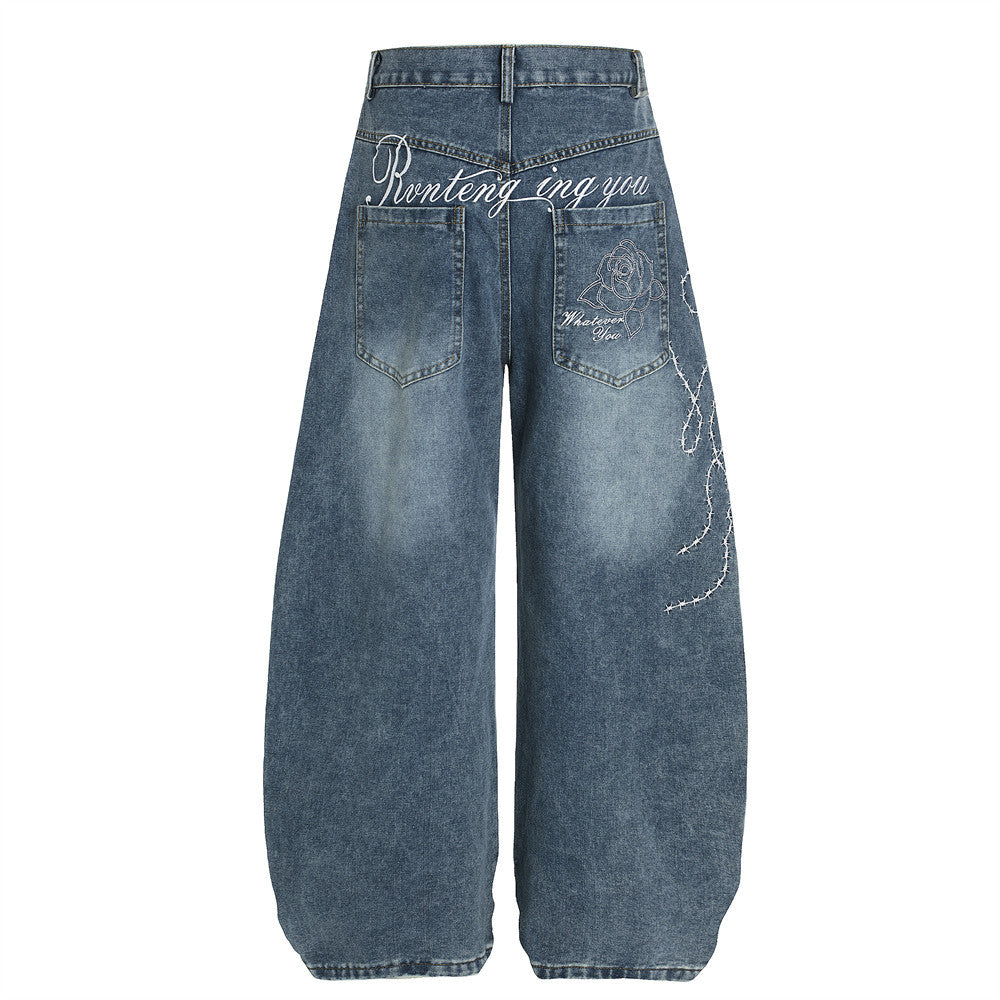 Streetwear High Street Letter Print Slash Denim Trousers