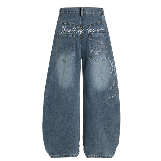 Streetwear High Street Letter Print Slash Denim Trousers