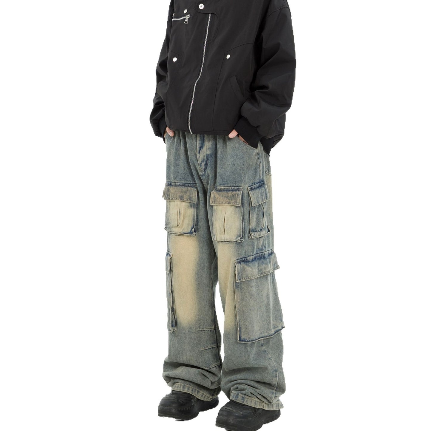 Multi Pocket Loose Wide Leg Pants - Stylish and Functional Denim
