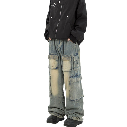 Multi Pocket Loose Wide Leg Pants - Stylish and Functional Denim