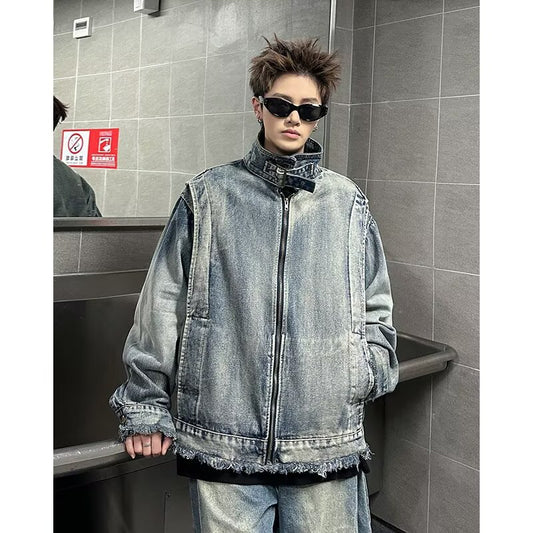 Washed Gradient Denim Deconstructive Jacket