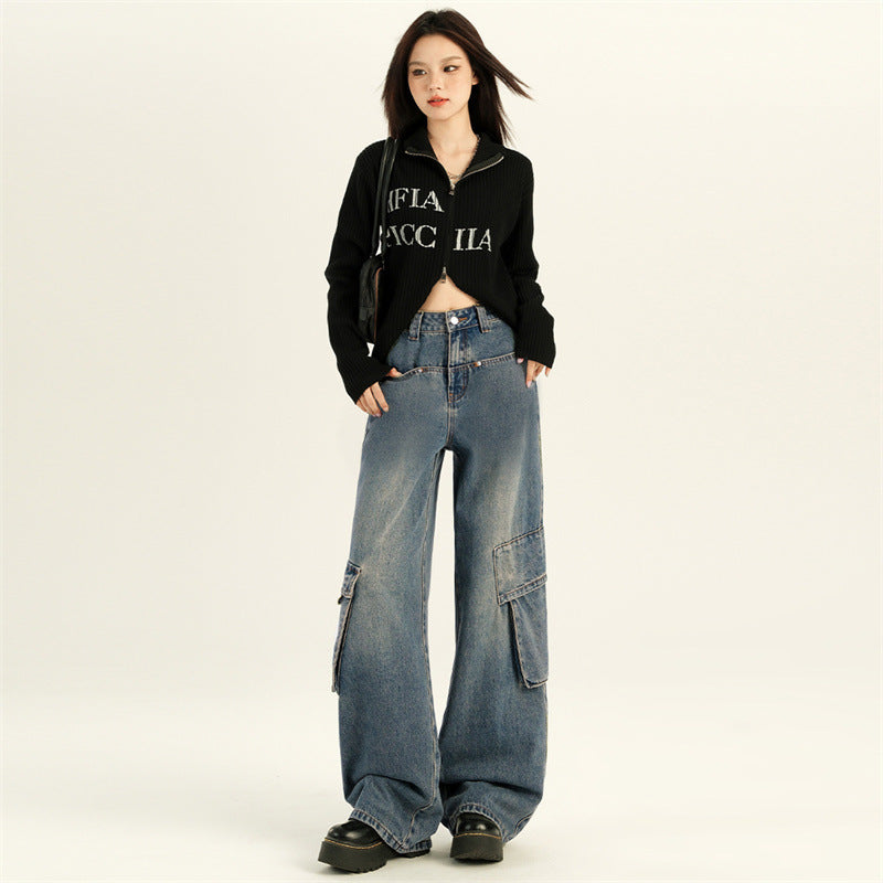 Women's High Waist Slim Denim Pants - Floor Length Workwear Trousers