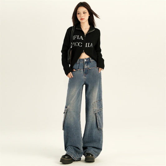Women's High Waist Slim Denim Pants - Floor Length Workwear Trousers