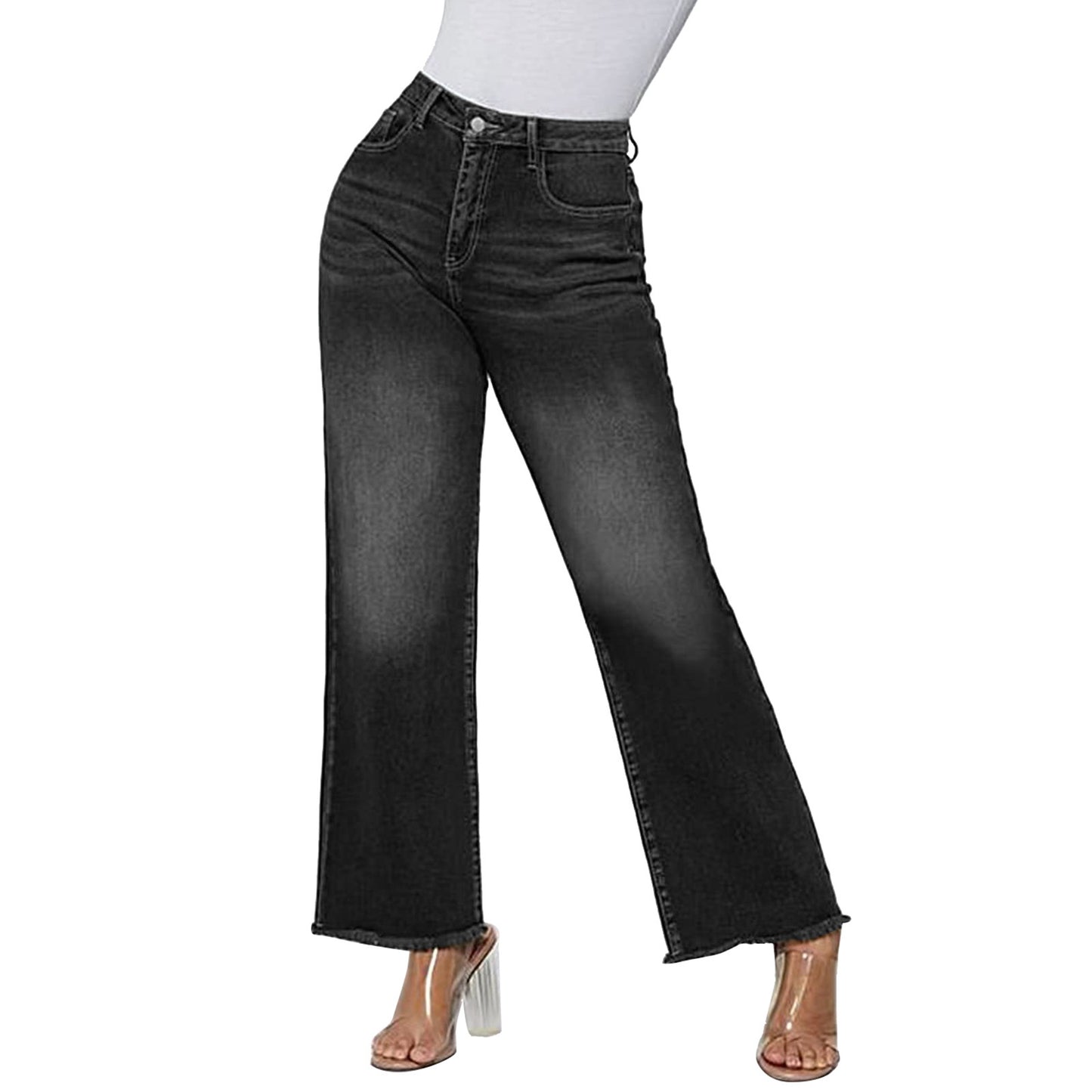 Women's Wide Leg Cropped Pants - Loose Fit Cat Whiskers Horse Chestnut Jeans