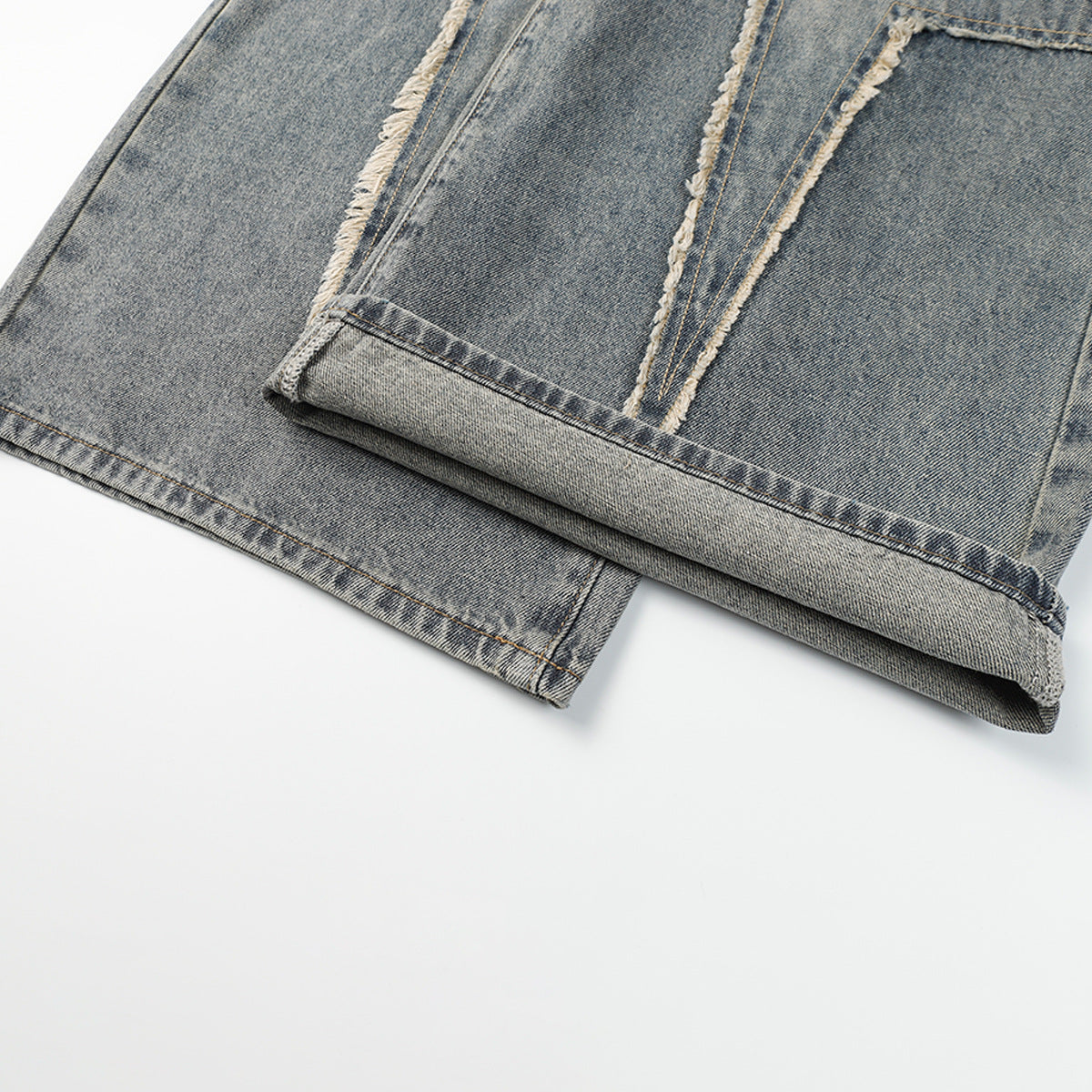 Washed Cross Patch Denim Loose Wide Leg Pants