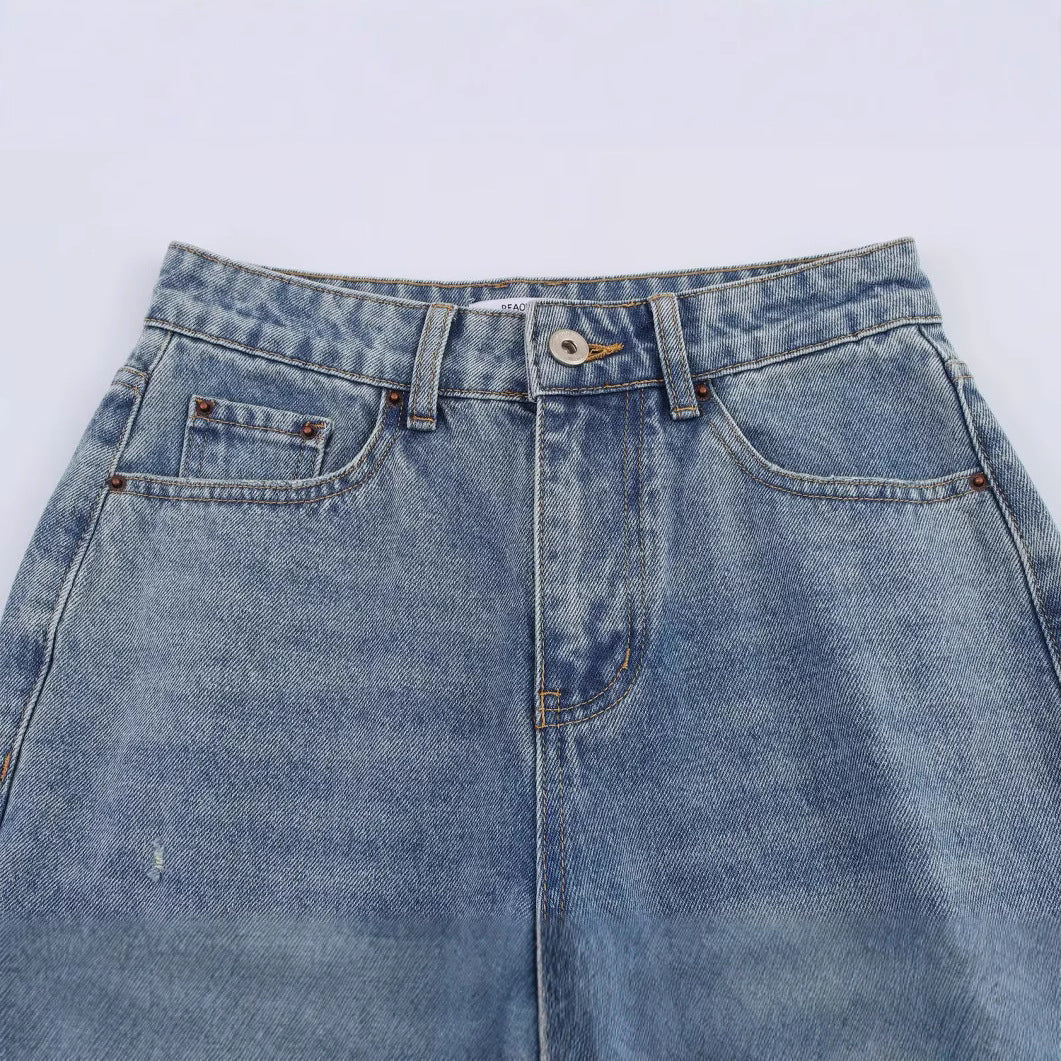 Ripped Loose Mid Rise Jeans for Women