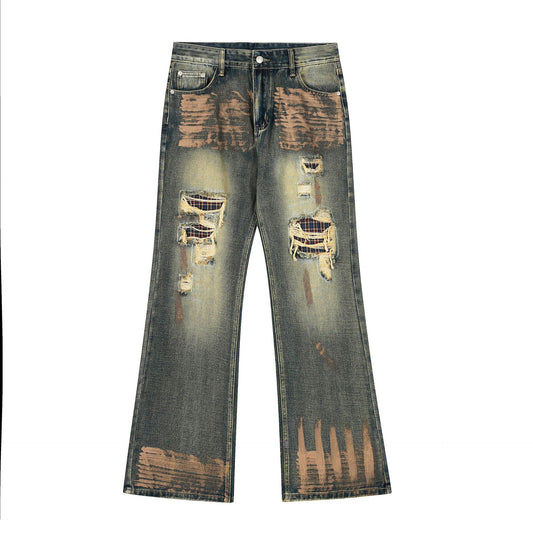 Street Style High-Street Unique Design Denim Trousers