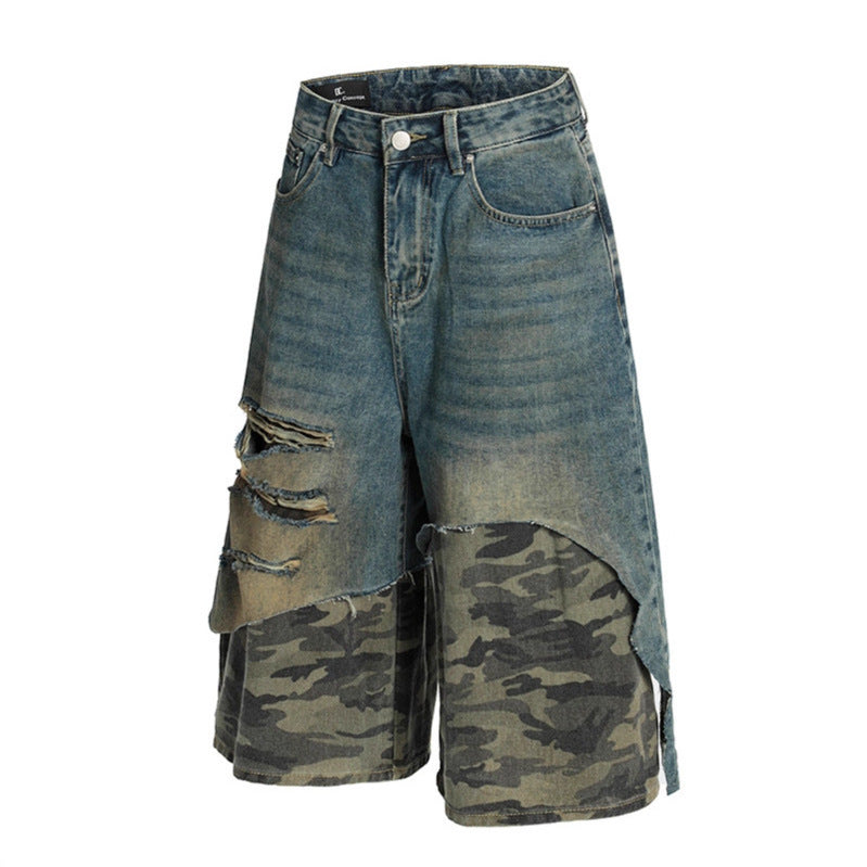 Camouflage Patchwork Seven Quarter Jeans
