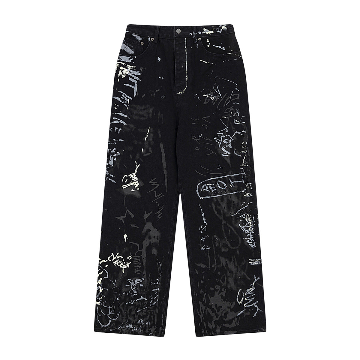 Graffiti Washed Denim Jeans for Men and Women