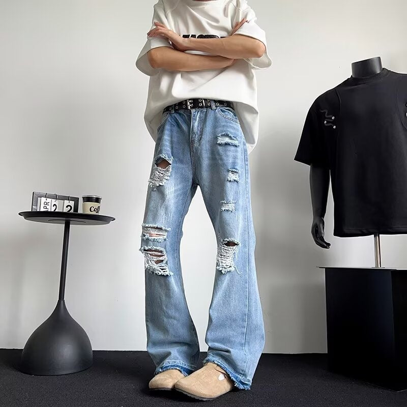 Versatile Straight Leg Washed Denim Pants for Men