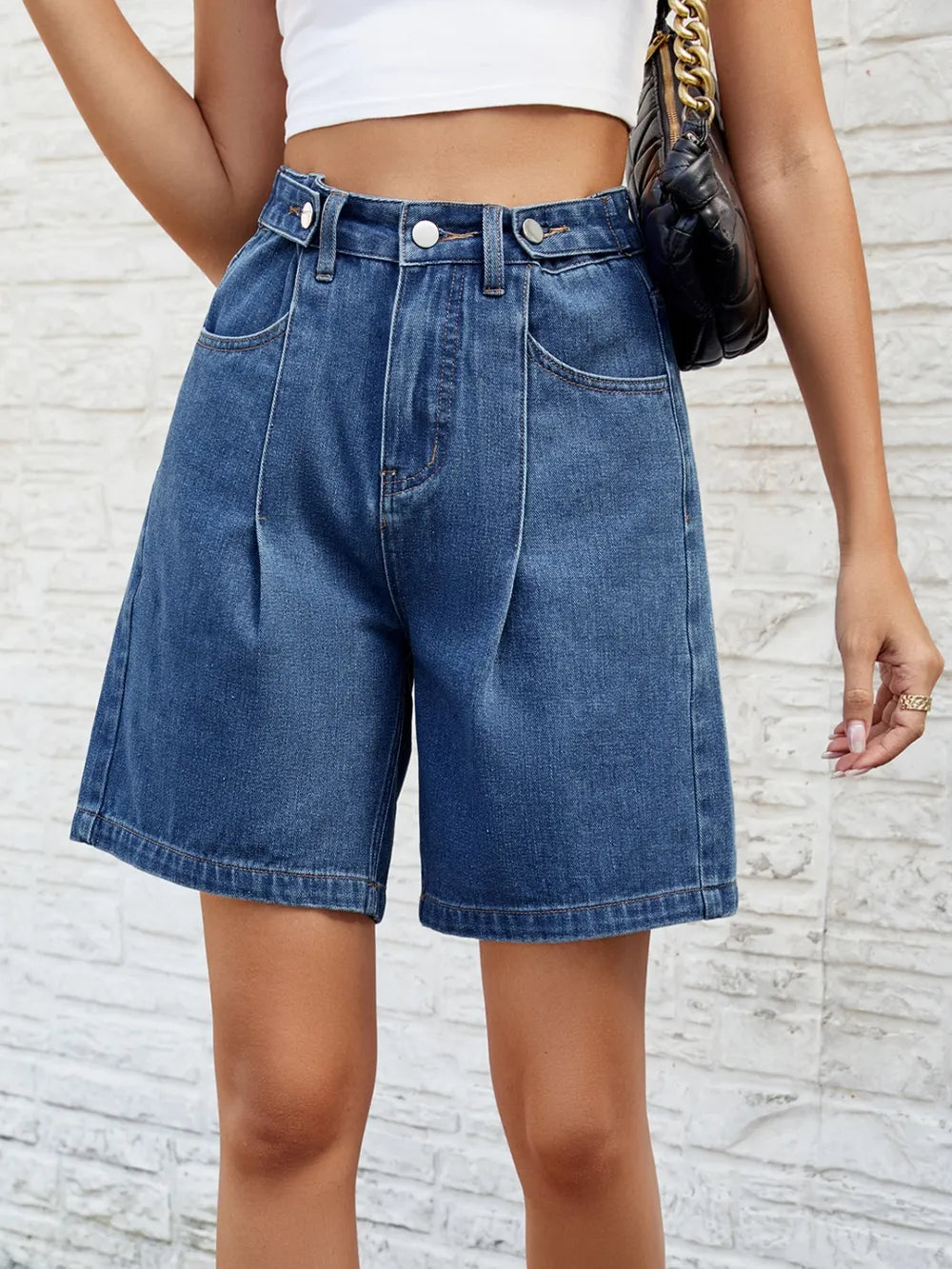 Premium High Waist Denim Shorts with Pockets
