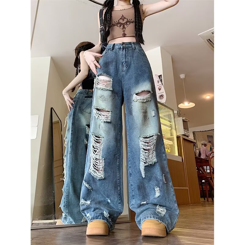 Washed Straight Leg Wide Leg Floor Length Pants